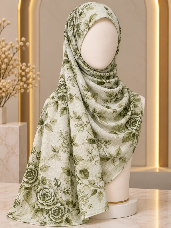 Light Olive Green - Premium Printed Lawan Hijab